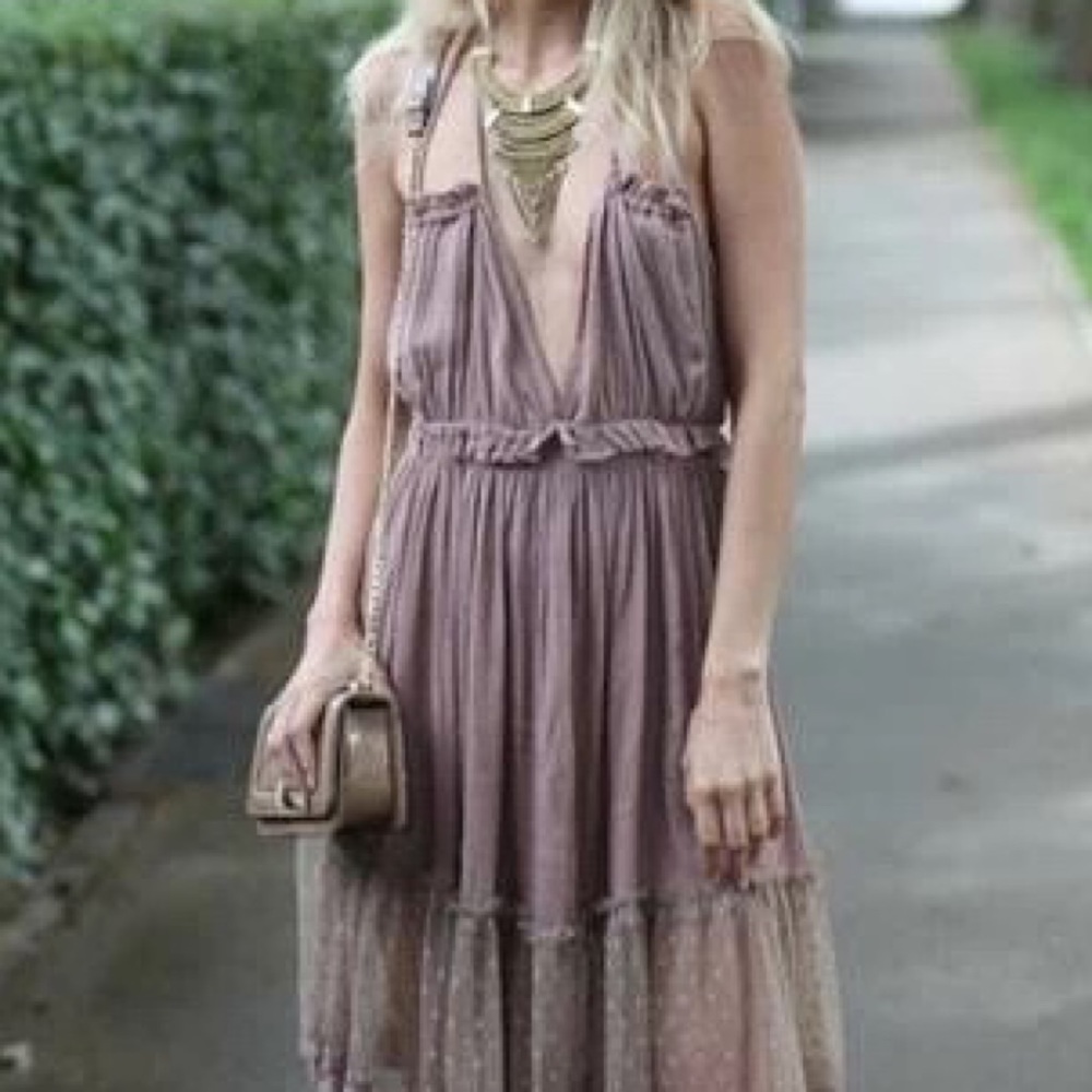 Boho Mesh Dots Hem Backless Halter Swing Dress - Picture 2 of 11